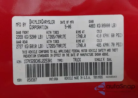 2006 Dodge Ram 2500 Slt/Trx4 Off Road/Sport/Power Wagon z USA, uszkodzony, nr VIN 1D7KS28C06J225301